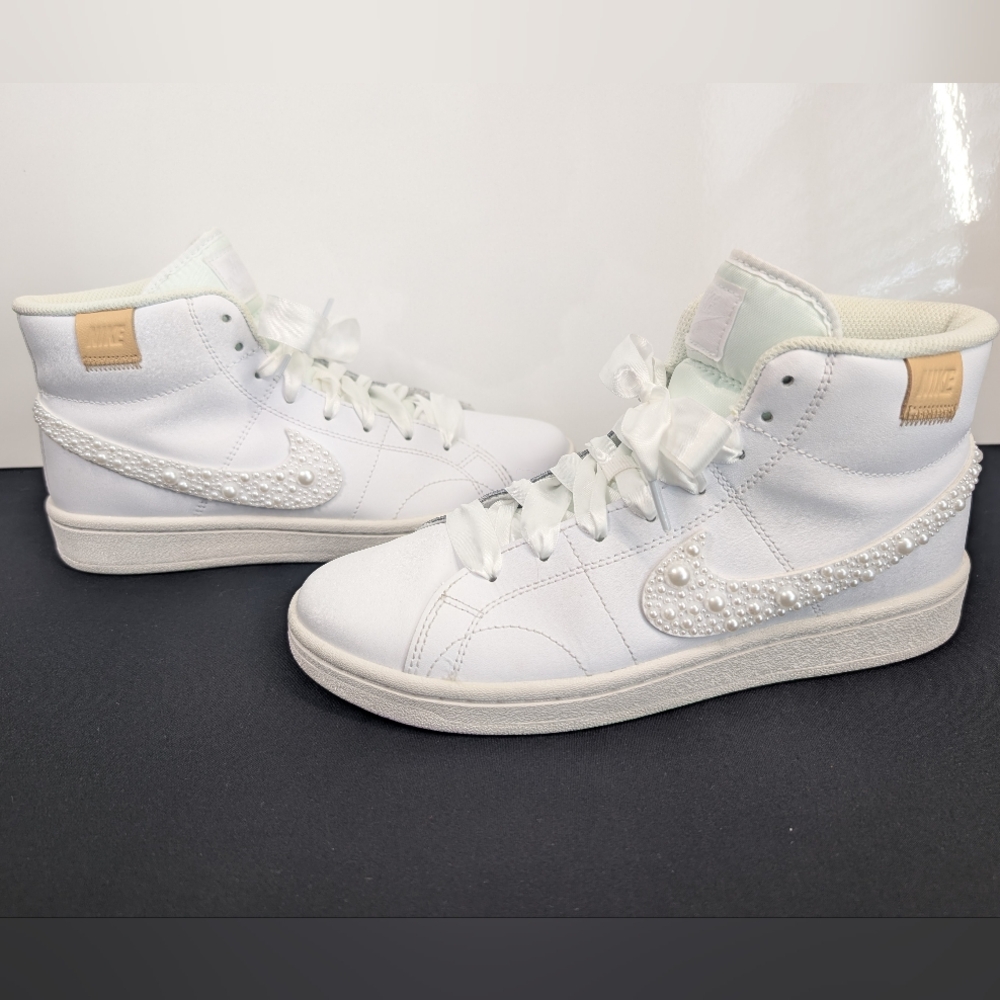 Handmade Pearl Nike Court Royal 2 Mid Sneakers - Custom Artisan Shoes - Picture 7 of 11